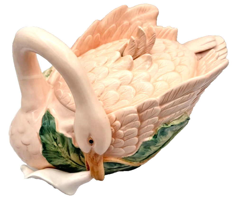 Vintage Fitz & Floyd Swan And Lily Soup Tureen w/ Feather Ladle 1987 - RETIRED